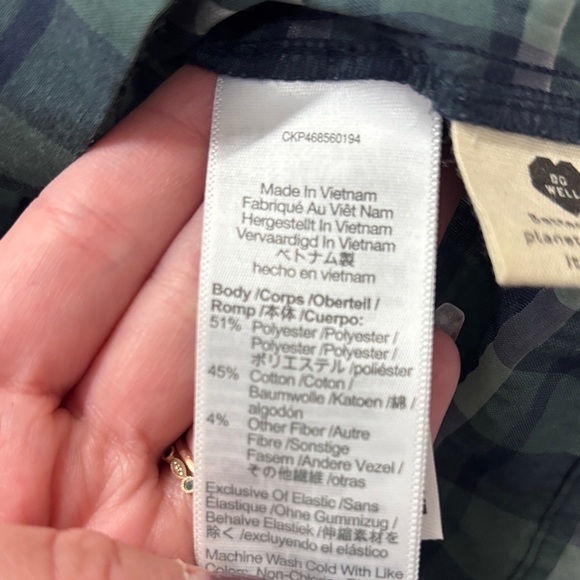 Madewell Hopewell‎ Puff-Sleeve Crop Top Green & Navy Plaid Smocked Back Size M - Picture 5 of 7